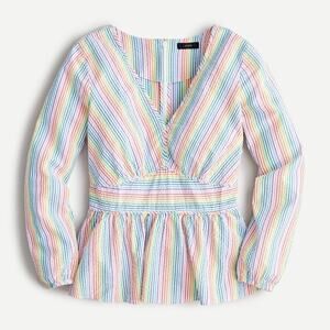 J. Crew V-neck Peplum Top Rainbow Seersucker Women’s Size 4